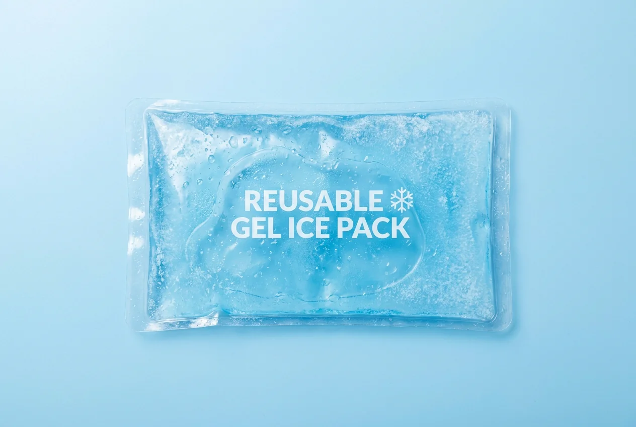 Reusable gel ice pack that is frozen and reused